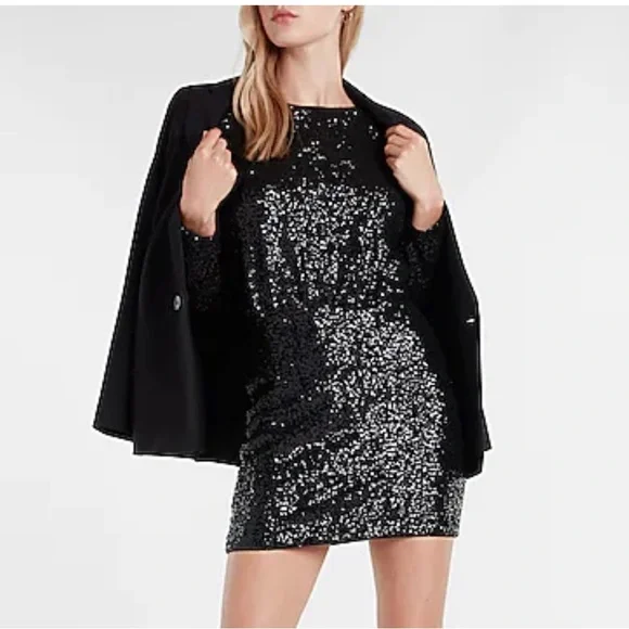 Express | Dresses | Express Sequin Strong Shoulder Mini Dress Size Small |  Poshmark